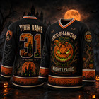 Personalized Halloween Hockey Jersey  Spooky Pumpkin Night League Shirt