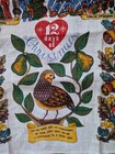 Vtg Linen Christmas Partridge In A Pear Tree Kitchen Tea Towel Mcm