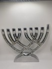 Judaica Hanukkah Mother Of Pearl  Aluminum Silver Tone Menorah