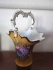 Vintage Floral Hydrangea   Roses Porcelain Victorian Decor Basket With Handle 