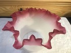 Antique Gwtw Frosted Cranberry White Ruffled Glass Banquet Parlor Light Shade 5   