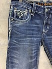  220 Mens Rock Revival Jeans  keaton  Leather Inserts Slim Straight 38