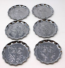  6  Chrome Metal Coasters W Caddy Scalloped Edge Baroque Style Vintage