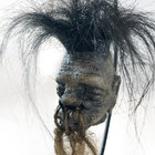 Shrunken Head With Hair Metal Stand Oddity Magic Ritual Voodoo Witchcraft Witch