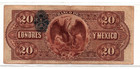 Mexican Revolution 1910 El Banco De Londres Mexico 20 Pesos Banknote Circulated