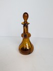 Vintage Hand Blown Amber Art Glass Cruet Bottle Decanter Round Stopper