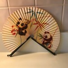 Vtg Chinese Paper Hand Fan Panda Bamboo Metal Frame Clasp Pandas Gouache  Asian 
