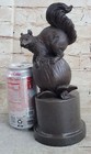 Rare Signed Bronze Squirrel On Tree Stump Hot Cast Marble Sculpture Statue Gift