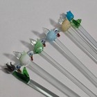 Vtg Lot Of 6 Bird   Flower Hand Blown Glass Cocktail Swizzle Sticks Drink Stirs
