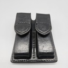 Aker 510-3 Double Magazine Pouch Case Black Leather Snap Closure Vintage 