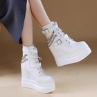15cm High Wedge Heels Platform Womens Ankle Boots Buckle Chains Side Zip Lace Up