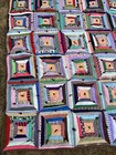 Vintage Patchwork Crazy Quilt Log Cabin Tied Scrap Quilt 73x85 Boho Multicolored