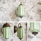 Antique Gold Milk Glass Wall Sconce - Vintage Green Shade   Brass Finish Base   