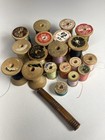 Vintage Wooden Thread Spool Lot   Antique Turned Wood Needle Case Holder Sew