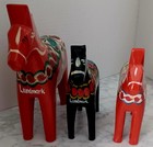 Vintage - Set Of 3 Dala Wood Swedish Horses Hand Painted Nels Olsson 1995