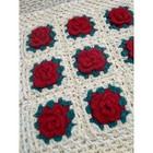 Handmade Crochet Rose Floral Granny Square Pillow Cover Cottagecore 13x11 Boho
