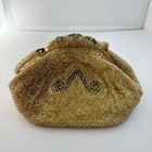 Vintage Walborg Gold Glass Beaded Frame Purse Clutch Evening Bag