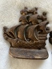 Vintage Sailing Ship Bookends Cast Iron Bronze Pirate Nautical Decor