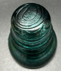 Antique Hemingray   40 Blue Green Glass Insulator Bead Bottom Bubbles Dome Swirl