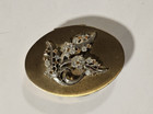 Vtg Powder Mirror Compact Cosmetic Mid Cen Gold Tone Rhinestone Makeup 50s Art