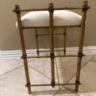 Hollywood   Gilt Metal Faux Bamboo Stool W  Rectangle Cream Leather Seat Bench