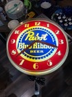 Vintage Rare Pabst Blue Ribbon Beer Clock Lighted Light Nos Pbr 17 Inch