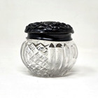 Antique Victorian Crystal Powder Jar Sterling Silver Cap Repousse Cherub Angels