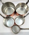 Unused Vtg French Set 5 Heavy Copper Saucepans 2mm 6 5 Kg 14 Lb Stainless Lined