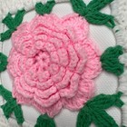 Handmade Crochet Pillow Pink Rose Floral Granny Square Accent Cushion Decor
