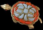 Rare Vintage Alfred Philippe Trifari Orange   White Turtle Pin