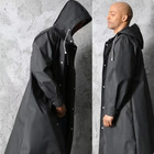 Men Black Waterproof Long Raincoat Rain Coat Hooded Trench Jacket Outdoor Hiking