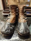 Victorian Baby Shoes High Top Leather Button Two Toned Black Brown Antique