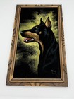 Vtg 70s Black Velvet Doberman Pinscher Dog Kitsch Bohourban Decor Painting
