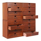 Vintage Library Desk Drawer Organizer - Wooden Storage Box With 16 Drawers Retro