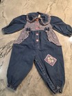 Vintage 90s Oshkosh Bgosh Denim Floral Hickory Stripe Romper Jumpsuit 24 Months