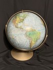Vintage Replogle Land And Sea Globe 12 Inch Raised Surface  Metal Base  2 Axis