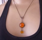 Vintage Necklace Art Nouveau Lavalier Pendant Antique Amber Topaz Czech Glass