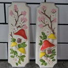 Vintage Chalkware Mushroom   Flowers Wall Plaques 1970 Retro Merry Hippie Boho 
