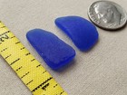 Genuine Pure Beach Sea Glass Surf Tumbled Cobalt Blue Frosted Ocean Two Small V4