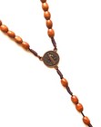 Light Brown Oval Wood   Cord Rosary With St Benedict Center And Crucifix