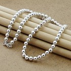 925 Sterling Silver Women 6mm Smooth Beads Ball Chain Necklace Jewelry Gift