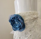 Organza Ribbon Satin Silk Teal Gray Fabric Flower Crystal Brooch Pin Handmade