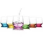 Stemless Wine Glasses Set Of 6 - Hand Blown Colored Short Wine Tumblers - 15 