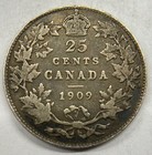 Canada 1909 25 Cents Quarter Silver Coin - Very Good   Fine