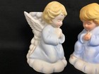 2 Vintage Ceramic Praying Angel Taper Candle Holder Blue White Cloud R o c 
