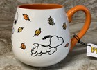 Large Coffee Mug Happy Snoopy Hello Fall Colorful Blowing Leaves Peanuts New