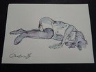 Original Pen   Ink Life Drawing Of A Reclining Female Nude Wearing Stockings