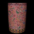 China Old Porcelain Pink Glazed Enamel Flower Vase Flower Pattern Brush Holder