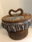 Vintage Half Bushel Lined Sewing Basket With Heart Shaped Handle