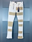 Nwt-vaalaea Women s Cream   Tan Color-block Slim-fit Jeans     Size 18